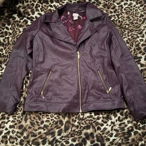 Chico's Deep Purple Leather Jacket with Gold Accents